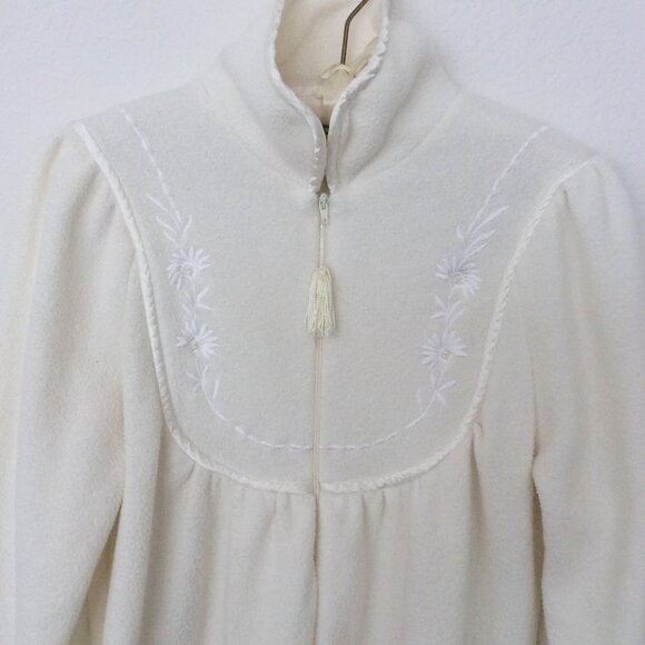 Jasmine Rose Full Zip Plush Fleece Robe Ivory Size Small - Picture 3 of 7